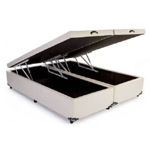 Base Box Casal Bipartido Baú Corino Branco – BIOSTAR