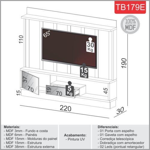 Alternative view of Home até 65" Vênus TB179E Off White/Freijó - DALLA COSTA