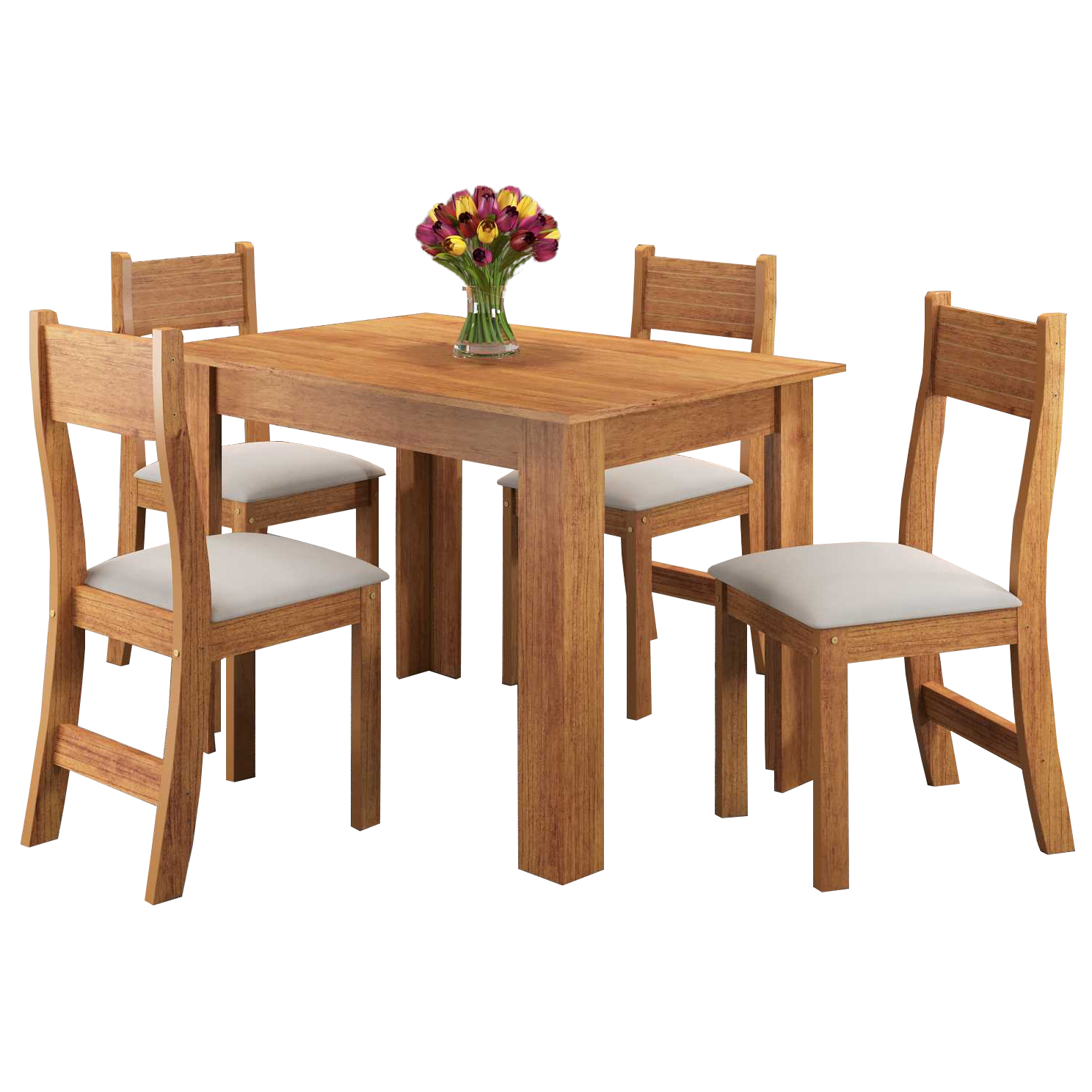 Mesa Palace/Perla Mel com 4 Cadeiras Brisa Veludo Marfim - VIERO MÓVEIS - Imagem 2