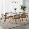 Mesa Roma 160 Canela/Off White com 6 Cadeiras Zeus Canela/Linho Bege – SALA VIP MOVELARIA