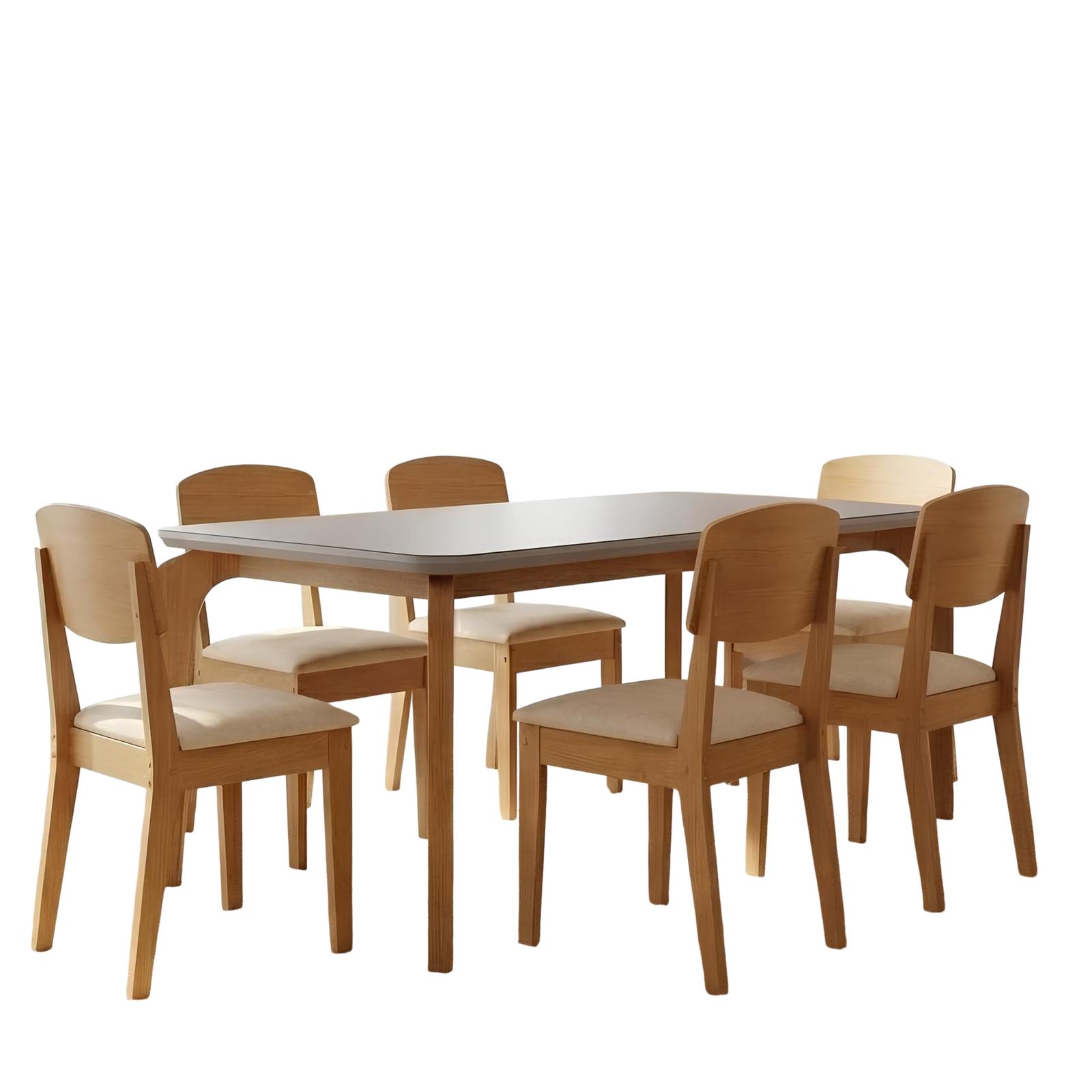 Mesa Londrina 180 Naturale/Off White com 6 Cadeiras Havana Veludo Creme – RUFATO - Imagem 2