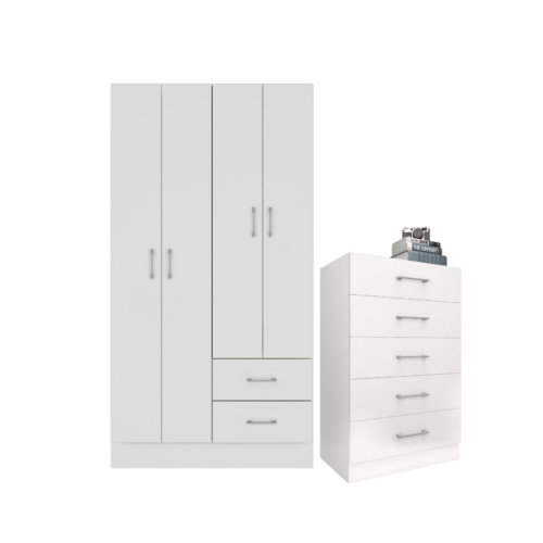 Alternative view of Guarda-Roupa 4 Portas Panamá 4002 + Cômoda 5 Gavetas Aruba Branco – FELLICCI