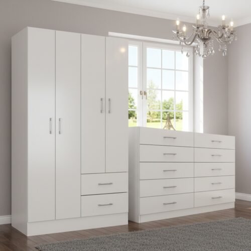 Guarda-Roupa 4 Portas Panamá 4002 + Cômoda 10 Gavetas Caribe Branco – FELLICCI