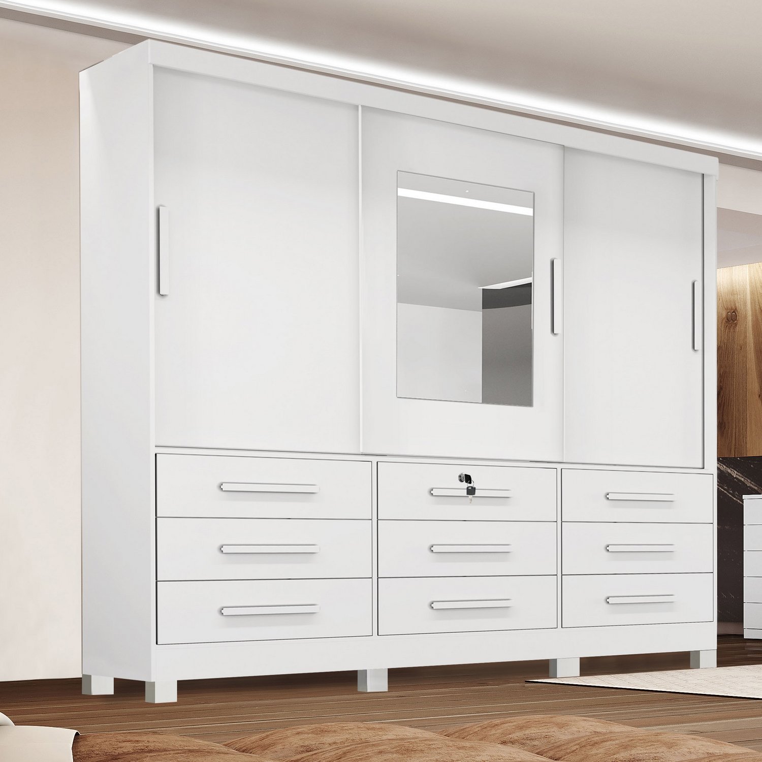 Guarda-Roupa 3 Portas(Com Pés)Athenas 1,80 m Branco – BIANCHI