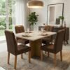Mesa Salinas 120 Cinamomo/Off White com 4 Cadeiras Sophia Veludo Marrom – CEL MÓVEIS + WM DECOR