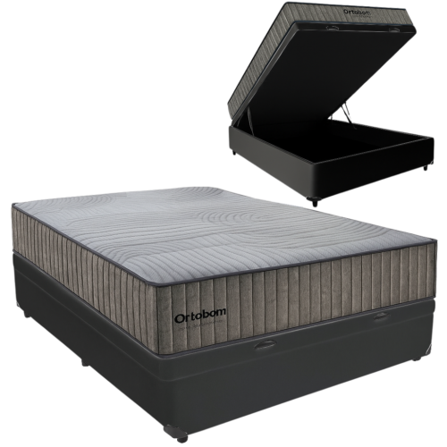 Alternative view of Colchão Casal Exclusive Foam HR 33 + Base Box Baú Corino Preto – ORTOBOM + BIOSTAR
