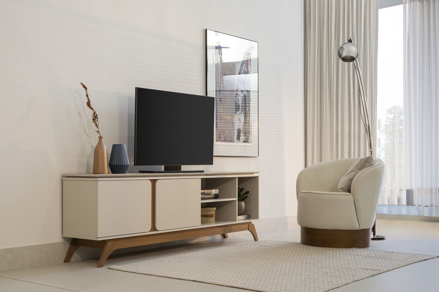 Rack ate 70" Istambul Nature/Off White - LINEA BRASIL - Imagem 9