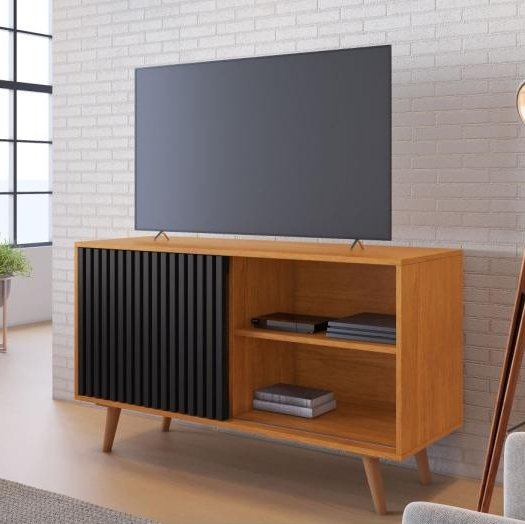 Rack até 43" Carinho Cinamomo/Preto - JCM MOVELARIA