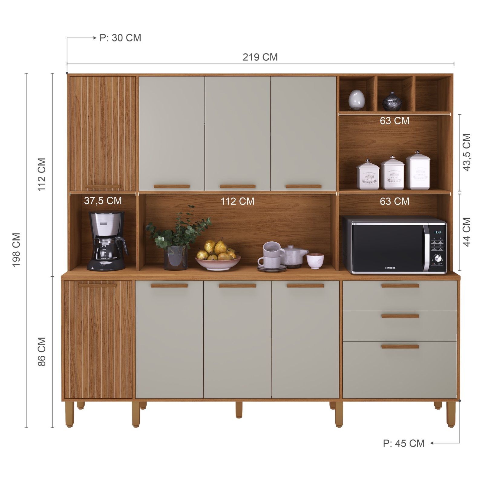 Kit Cozinha Porto 2,19 m Freijó/Off White – INDÉKES - Imagem 5