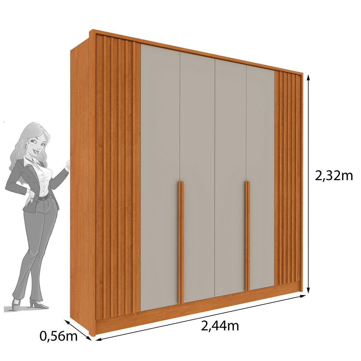 Guarda-Roupa 6 Portas Guarani/Chade Ripado 2,44m Cinamomo/Off White - TCIL - Imagem 4