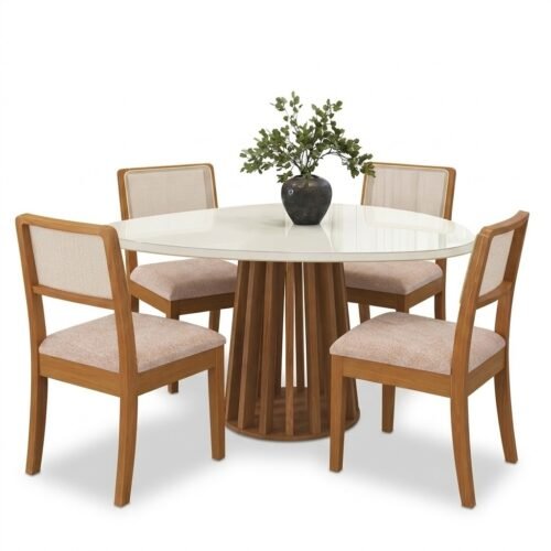 Alternative view of Mesa Lavanda BA45 135 Canela/Off White com 4 Cadeiras Lola 2CMM004CA Linho Areia A085A – KAPPESBERG
