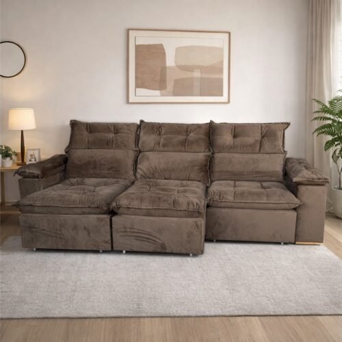 Sofá Retrátil e Reclinável Imperial 2,75 m Veludo Jolie Marrom 05 - IMPERIAL DECOR