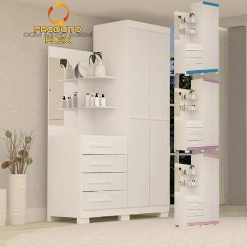 Guarda-Roupa 2 Portas Melissa 1,102 m Branco/Azul/Lilás/Rosa Flex - ACP MÓVEIS