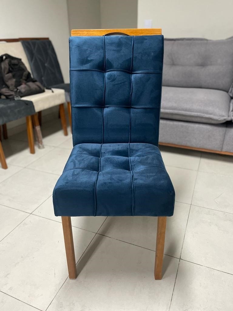 Mesa Redonda Malva 130 Mel com 6 Cadeiras Sophia Veludo Azul 107 – J SILVA MÓVEIS + WM DECOR - Imagem 2