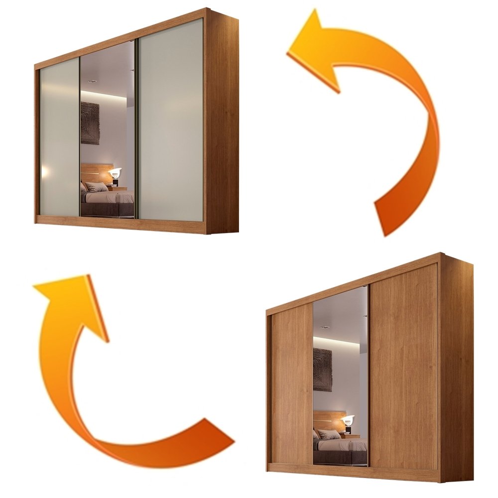 Guarda-Roupa Diamond Plus (1 porta espelhada) 2,412 m Cumaru/Fendi/Cumaru - NOVO HORIZONTE - Imagem 2