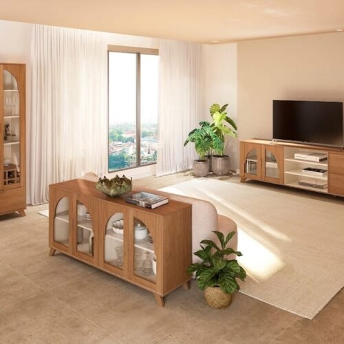 Alternative view of Conjunto Murano (Buffet, Cristaleira e Rack) Cinamomo/Off White – ARTELY