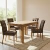 Mesa Athenas 120 Amêndoa Clean com 4 Cadeiras Sophia Veludo Marrom – LOPAS + WM DECOR