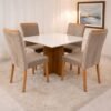 Mesa Salinas 120 Cinamomo/Off White com 4 Cadeiras Safira Veludo Bege – CEL MÓVEIS + WM DECOR