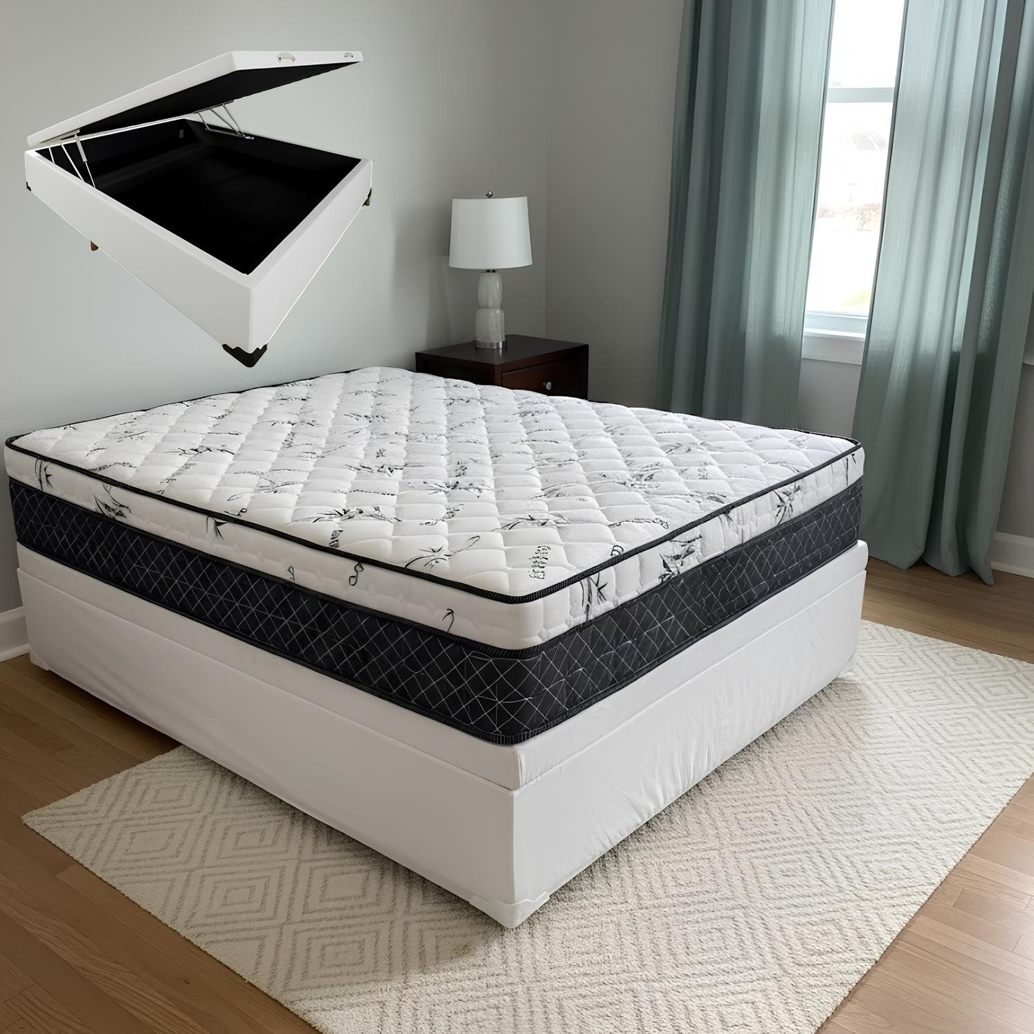 Colchão Casal Prime Light 26 cm D28 Molas Ensacadas + Base Baú Corino Branco – ORTHOPRIME + ALTO NÍVEL