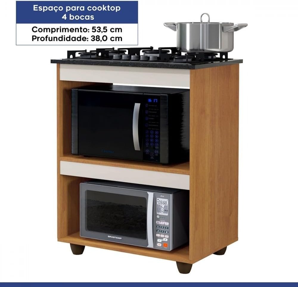 Balcão para Cooktop 4 Bocas Turim Nature/Off White - KAIKI MÓVEIS - Imagem 2