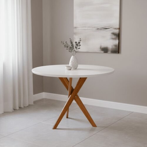 Alternative view of Mesa Redonda Cacau 109 (C/Vidro) Madeira/Off White - CIMOL