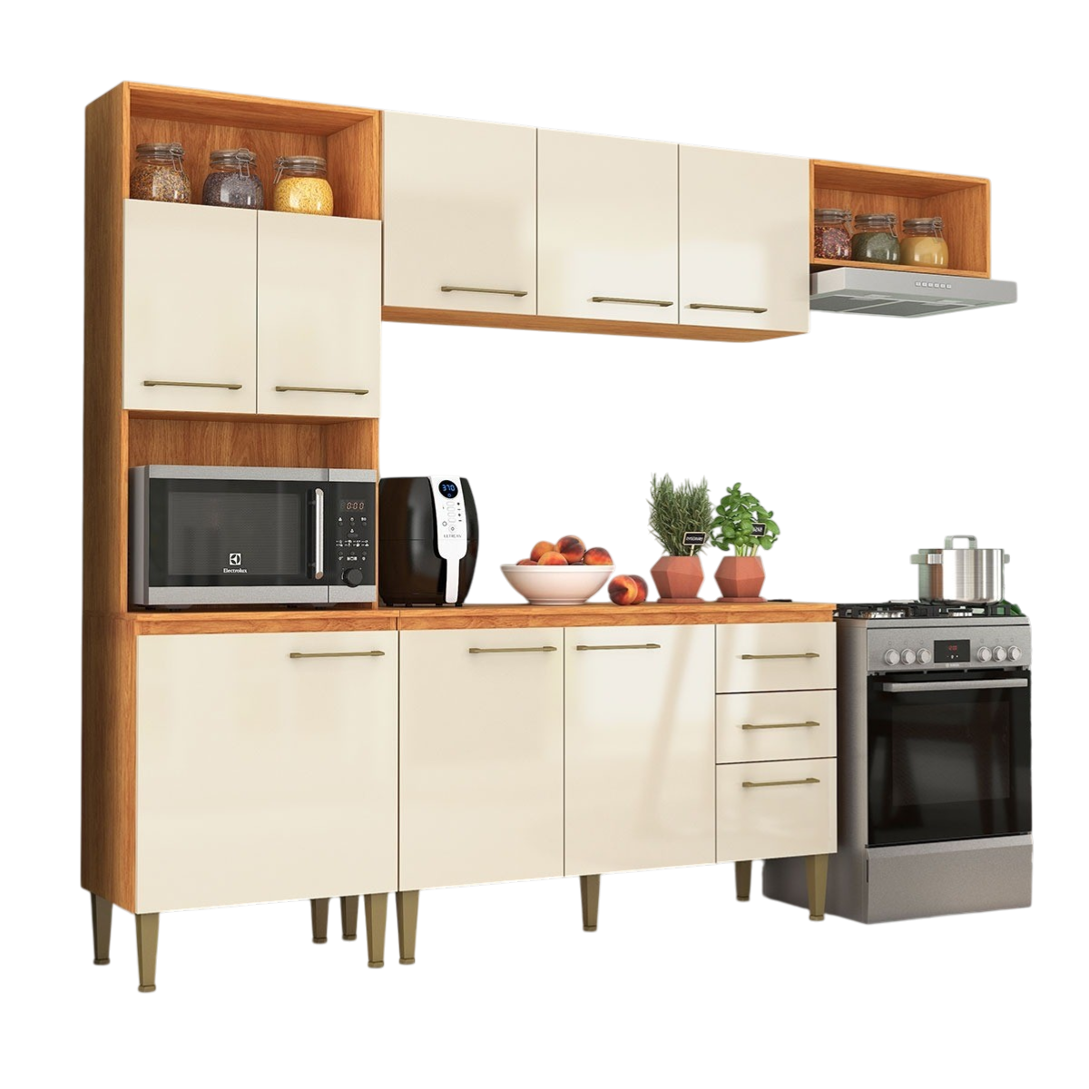Cozinha Completa Malu CL16 2,40 m Cinamomo/Off White - FELLICCI - Imagem 8