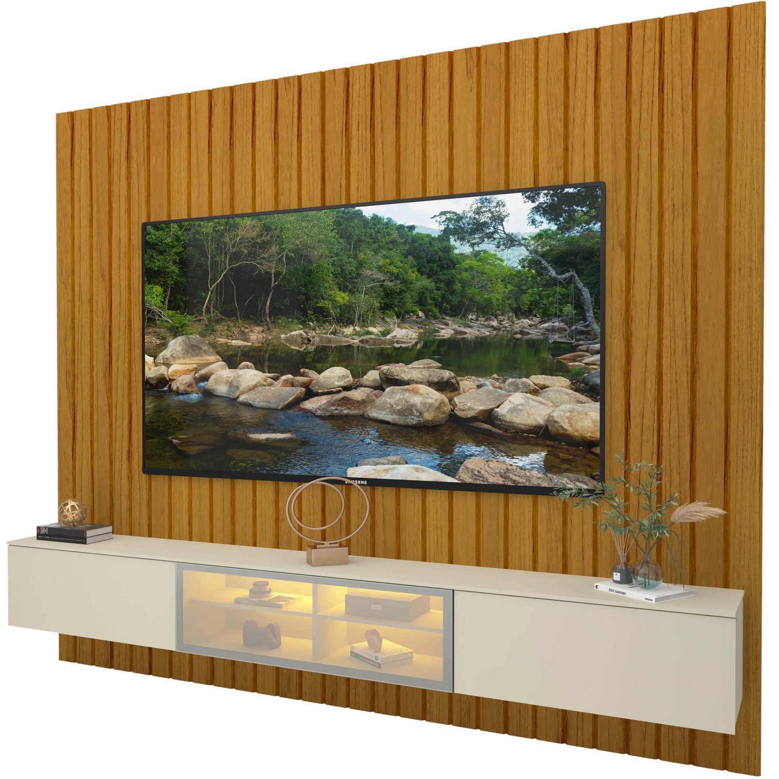 Home Suspenso até 85" Majestade 230 Naturale com Nicho Luminare Off White - GELIUS - Imagem 8