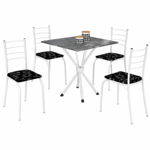 Alternative view of Mesa 4 Cadeiras Rio 75×75 Branco/Preto Lírio – TEIXEIRA