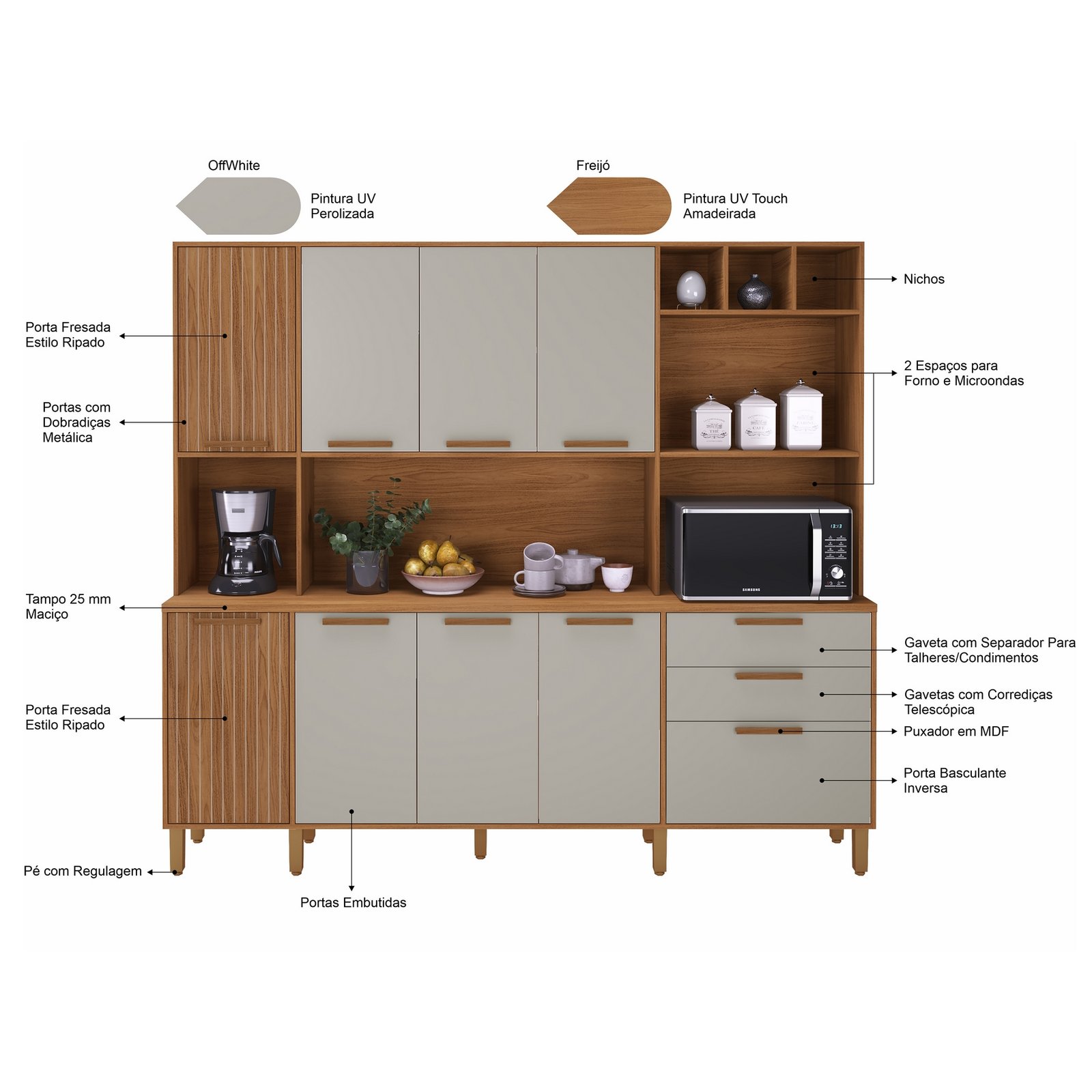 Kit Cozinha Porto 2,19 m Freijó/Off White – INDÉKES - Imagem 4