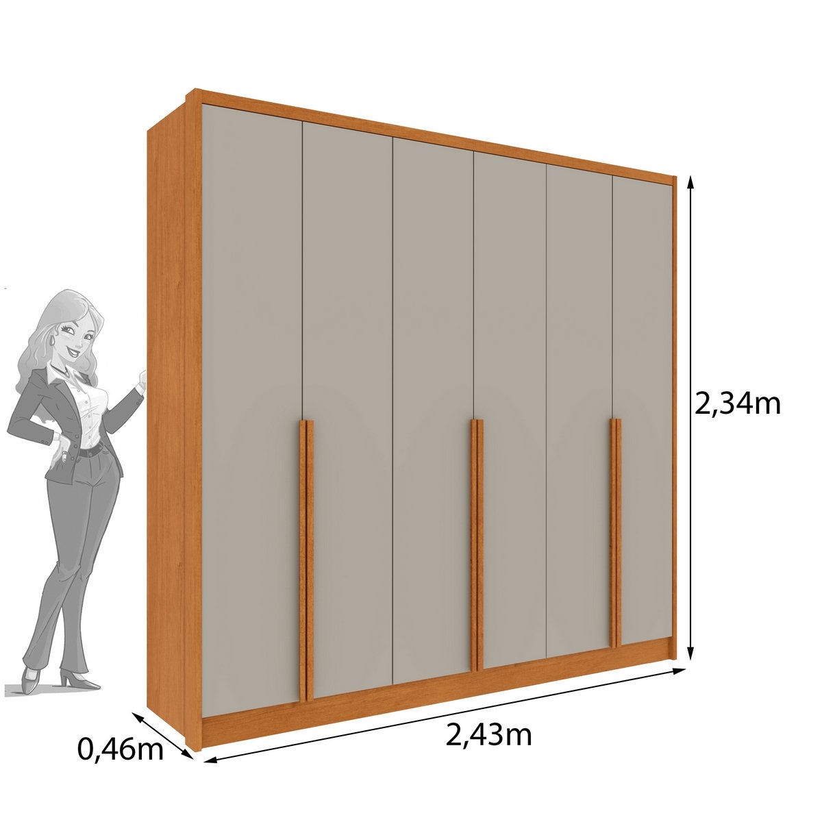 Guarda-Roupa 6 Portas Fortuna/Riqueza 2,43 m Cinamomo/Off White - TCIL - Imagem 3