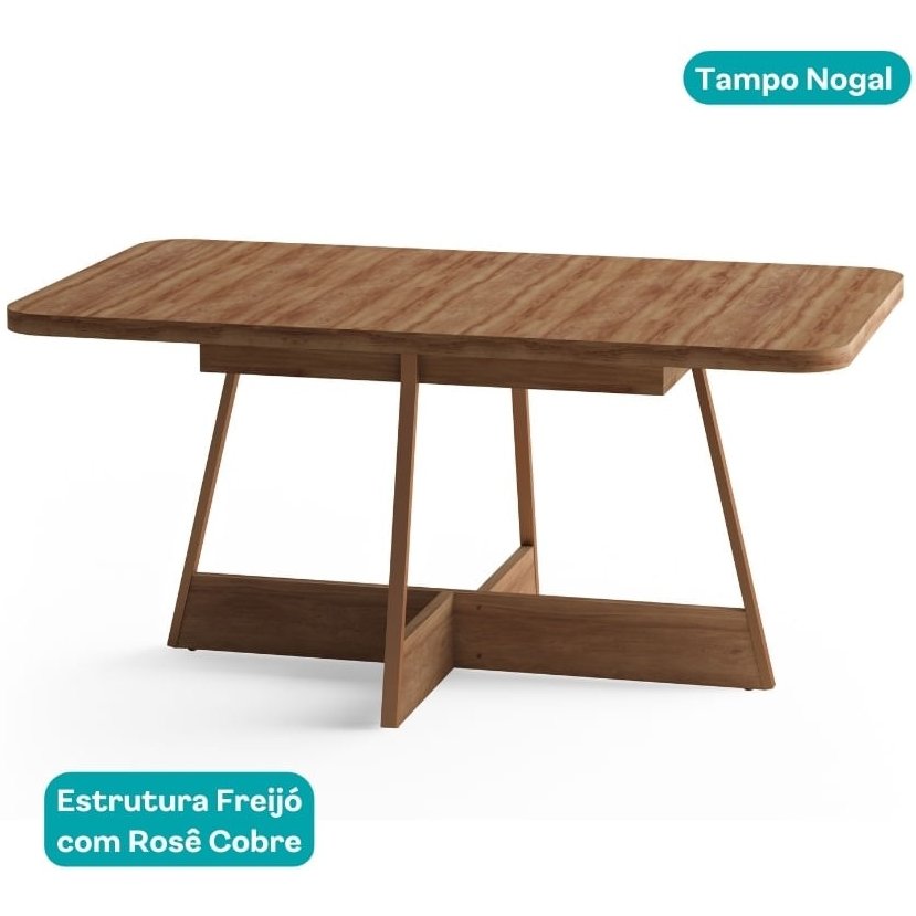 Mesa Átria 1592 Retangular 160 Rosê Cobre/Nogal Freijó - CARRARO MÓVEIS - Imagem 3