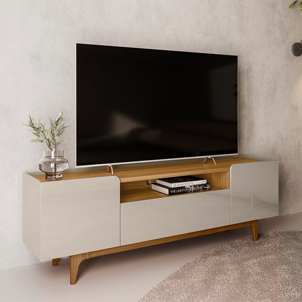 Rack ate 75" Orlando Tauari/Off White Brilho - LINEA BRASIL