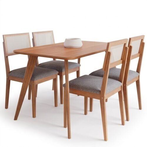 Alternative view of Mesa Acerola 130 (S/Vidro) Madeira/Off White com 4 Cadeiras Encanto Linho Cinza Grafite – CIMOL