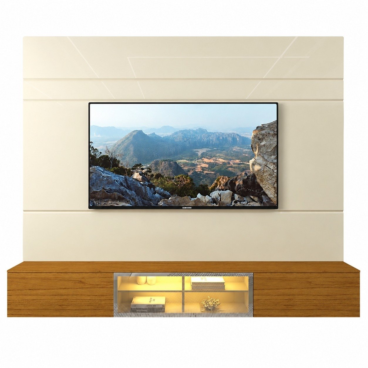 Painel até 85″ Luminare 2,17 m Off White + Nicho Luminare 2,15 m Naturale – GELIUS - Imagem 6