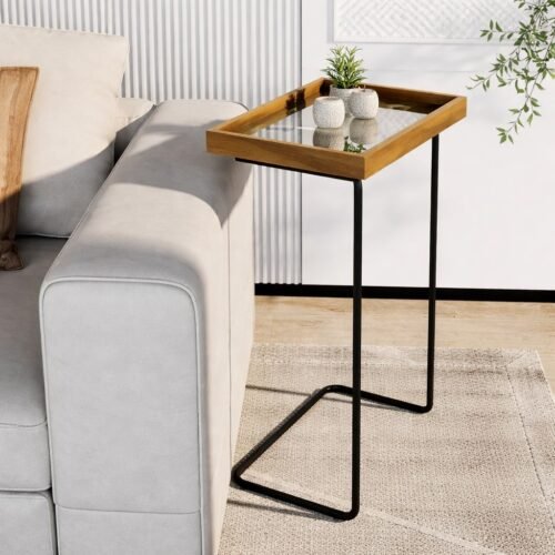 Mesa de Apoio Espelhada Lupus Amadeirado/Preto – DELINE DECOR