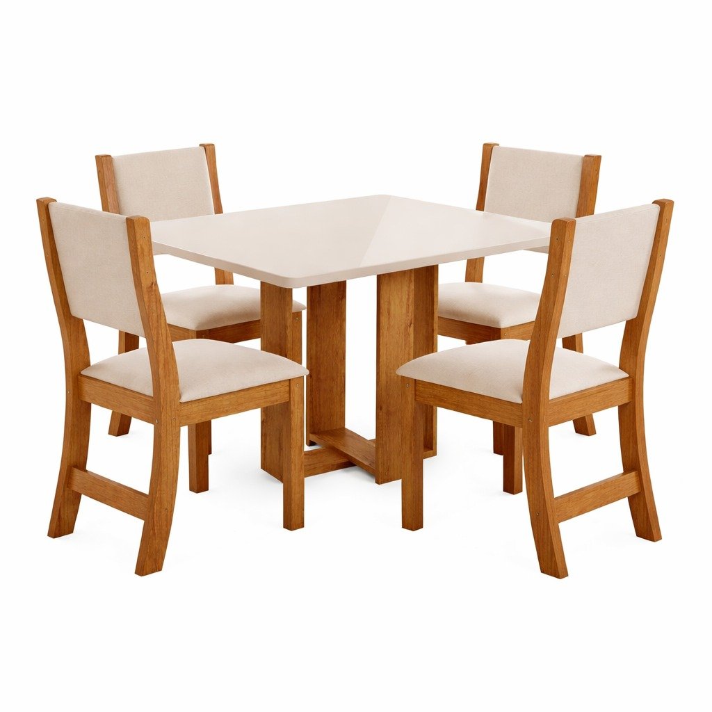 Mesa Tókio/Teka 120 Mel/Blonde/Off White com 4 Cadeiras Sol Linho Bronze – VIERO MÓVEIS - Imagem 4
