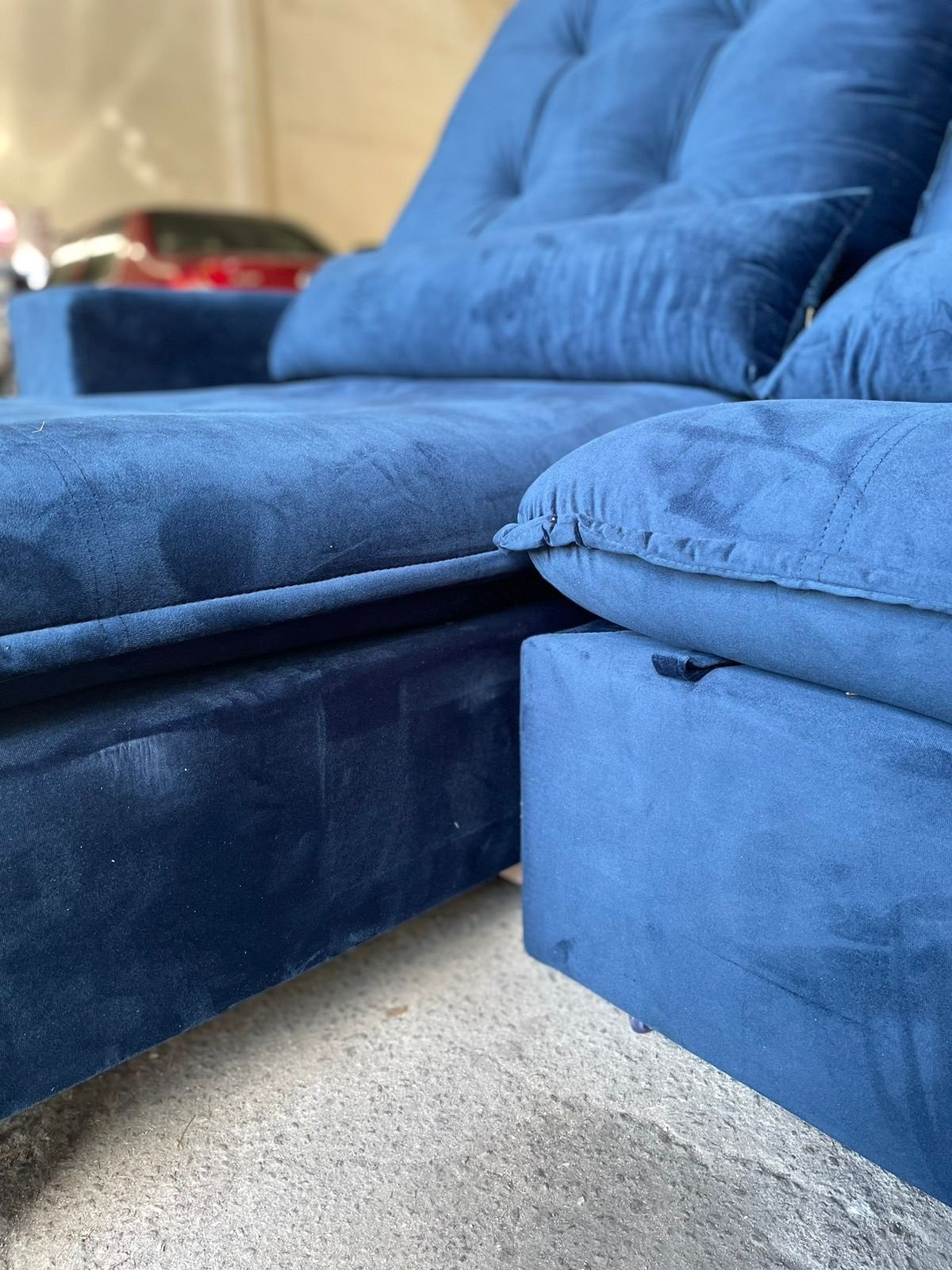 Sofá Retrátil e Reclinável Malu 2,10 m Veludo Azul - D'VITRINE ESTOFADOS (PROMOÇÃO - LEVE AVARIA) - Imagem 6