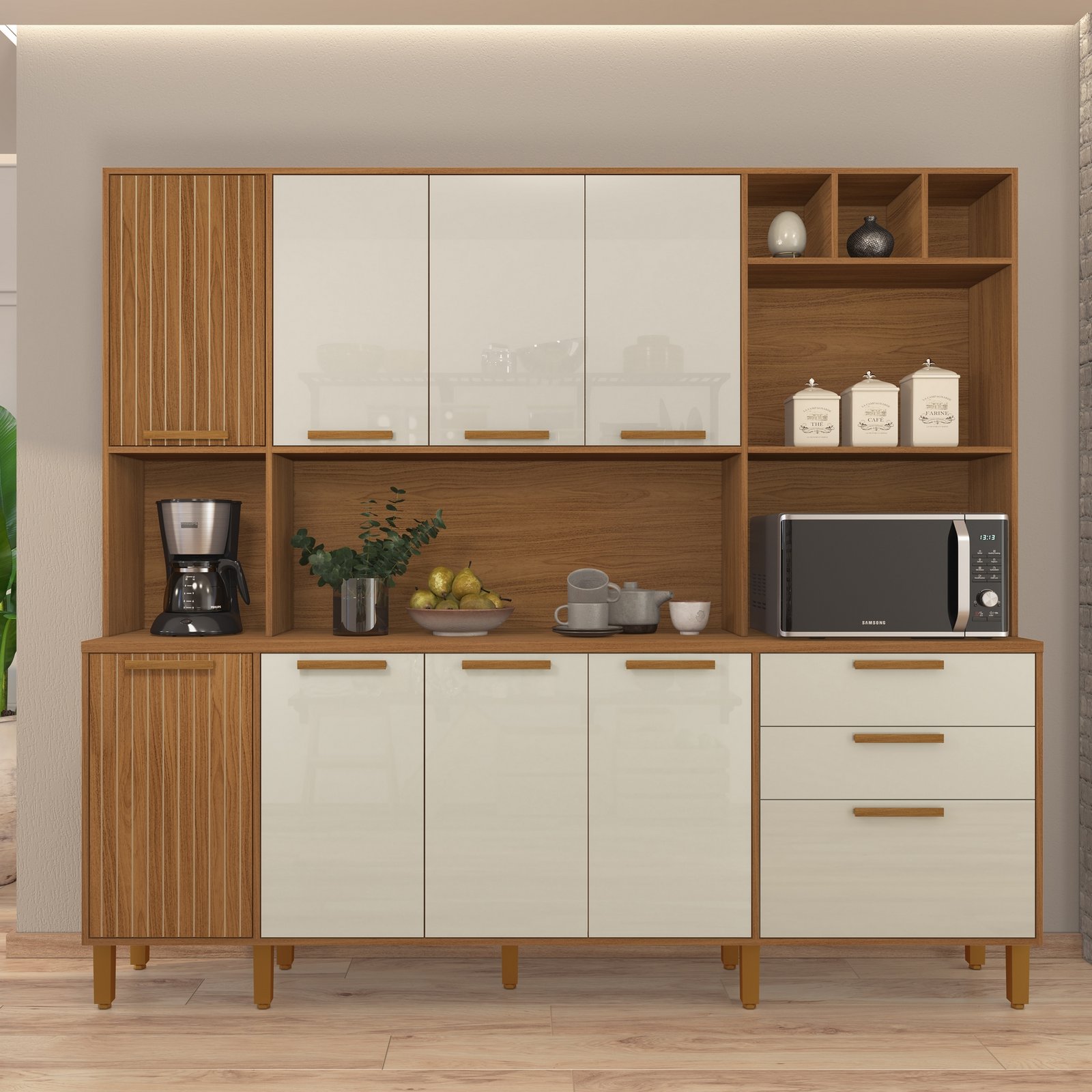 Kit Cozinha Porto 2,19 m Freijó/Off White – INDÉKES