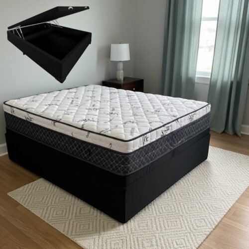 Colchão Casal Prime Light 26 cm D28 Molas Ensacadas + Base Baú Corino Preto – ORTHOPRIME + BIOSTAR