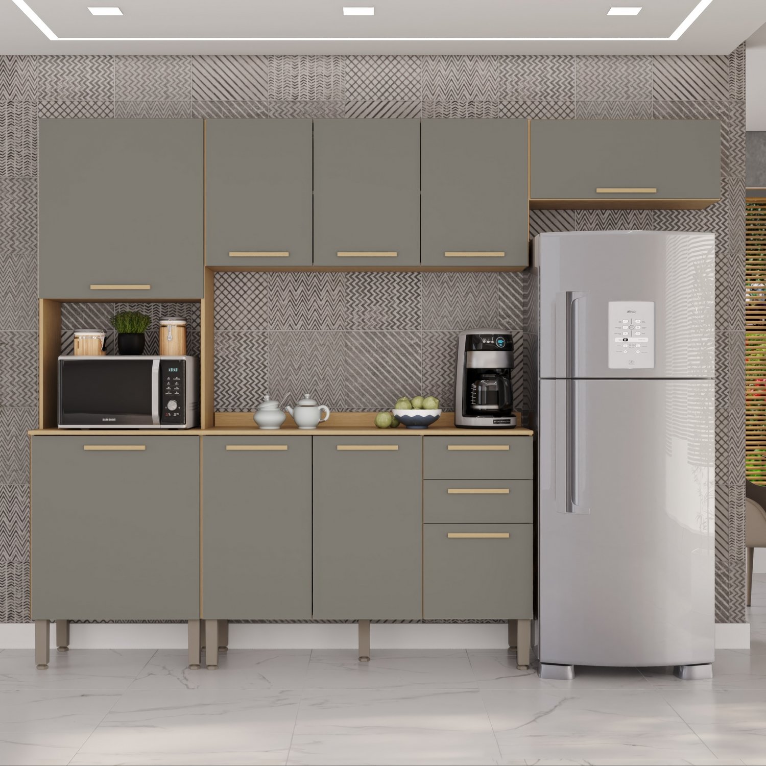 Cozinha Completa New Valência Jequitibá/Granizo - SALLÊTO