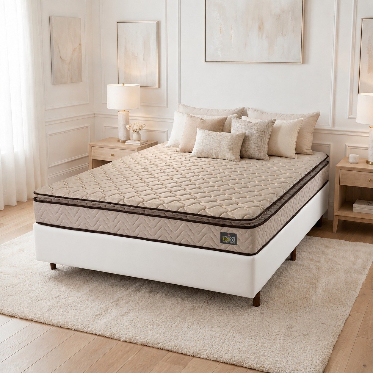 Colchão Casal Strong One Face 24 cm D45 Molas Ensacadas + Base Simples Corino Branco – KING KONFORT COLCHÕES + BIOSTAR