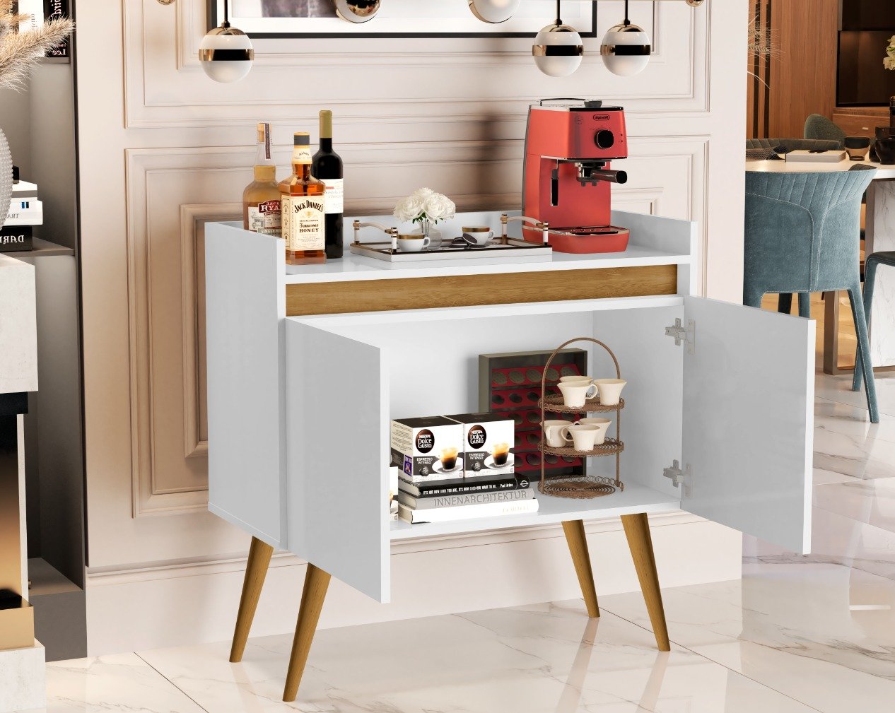 Buffet 2 Portas Gold Branco/Mel/Branco – MOVEIS PRIMUS - Imagem 4