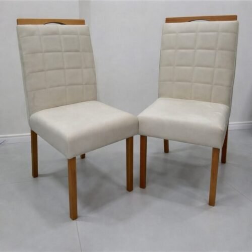 Alternative view of Mesa Maria 90 Imbuia/Off White com 4 Cadeiras Quartzo/Safira Veludo Bege – A&A CONCEITO + KM DECOR