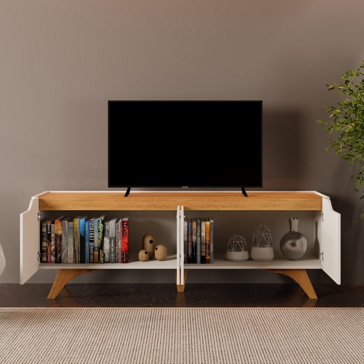 Rack até 75" Atenas 1.8 Off White/Naturale - MAVAULAR - Imagem 3