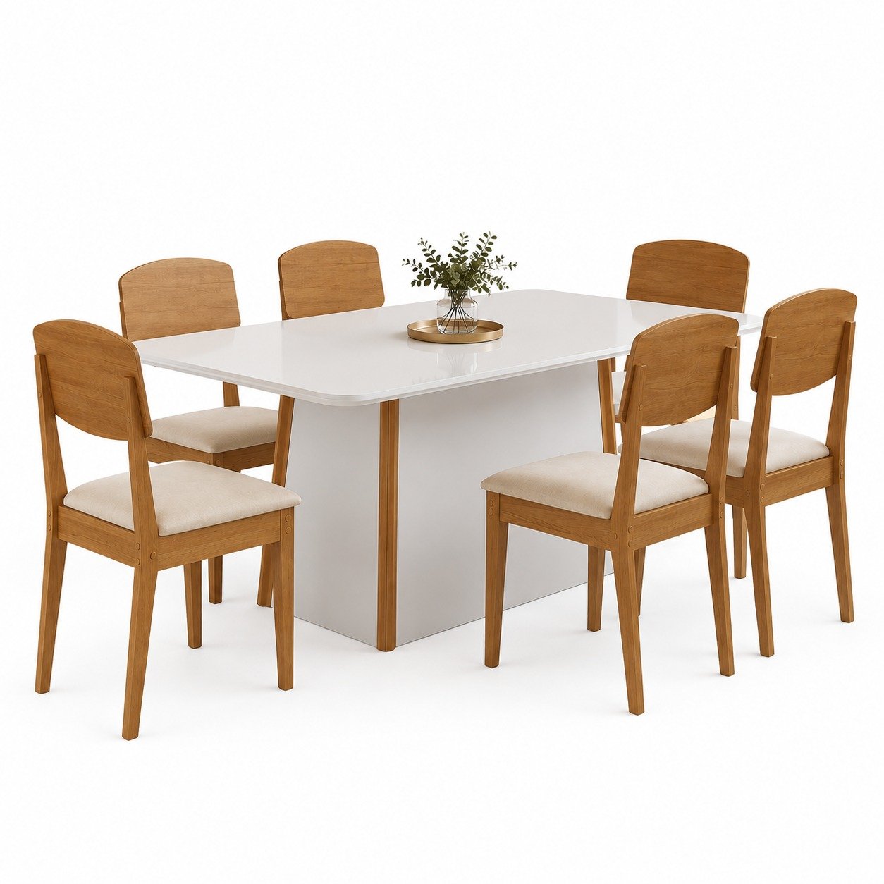Mesa Tilia 180 Canto Copo Off White/Off White/Naturale com 6 Cadeiras Havana Veludo Creme – RUFATO - Imagem 2