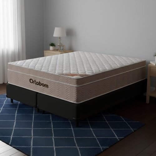 Colchão Queen Airtech Springpocket 25 cm D26 Molas Ensacadas + Base Simples Corino Preto – ORTOBOM + BIOSTAR