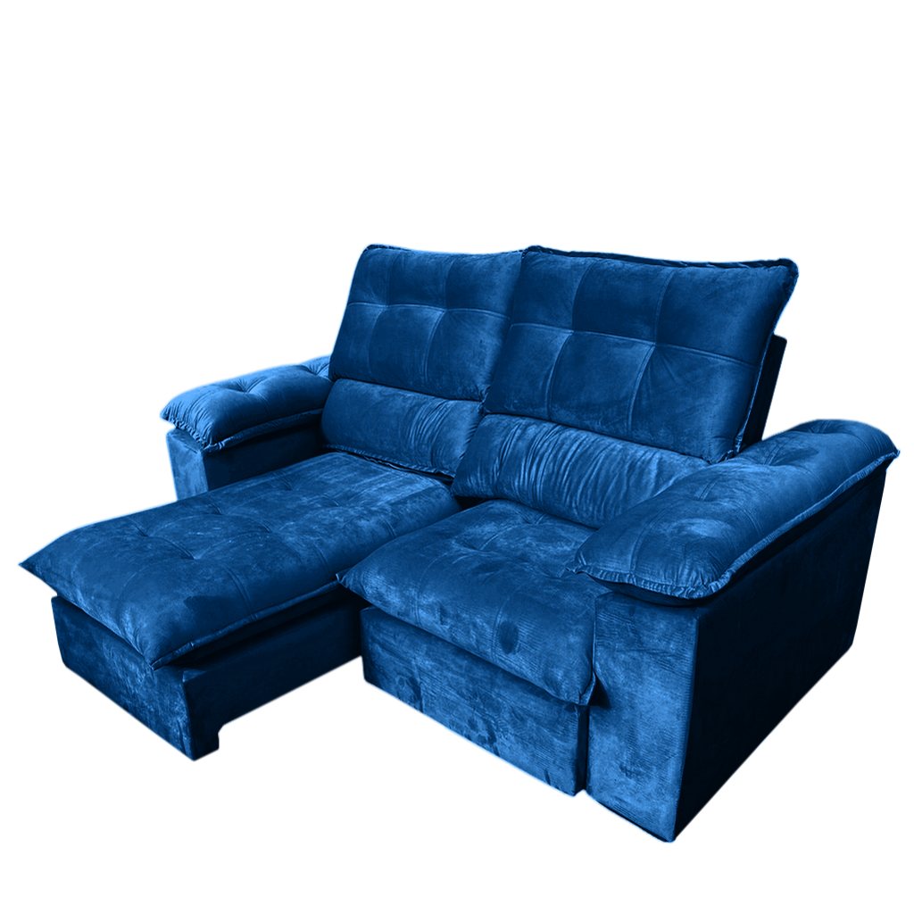Sofá Retrátil e Reclinável Suíça 2,50 m Veludo Azul – LEO DECOR (PROMOÇÃO - LEVE AVARIA) - Imagem 2