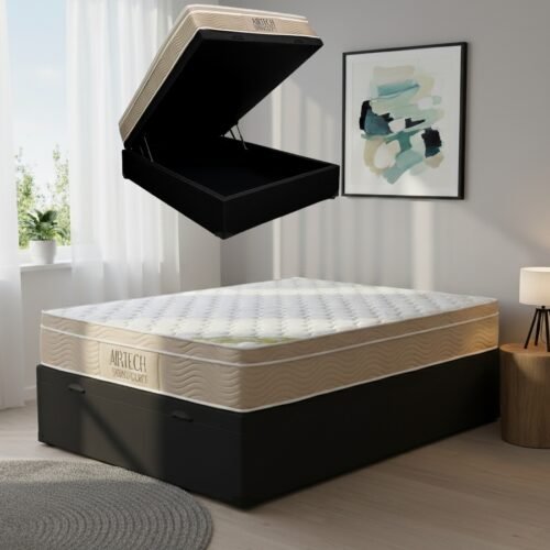 Colchão Casal Airtech Springpocket 25 cm D26 Molas Ensacadas + Base Baú Corino Preto – ORTOBOM + BIOSTAR