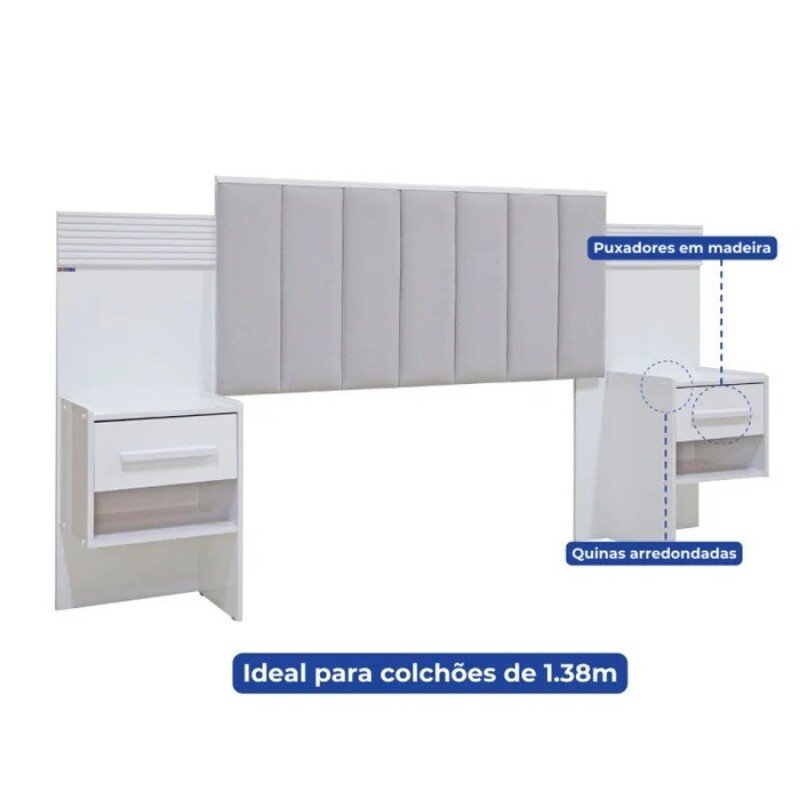 Cabeceira Queen 1,60m Íris Cinamomo/Off Acolchoada Linho Bege e Detalhe Ripado - D Doro - Imagem 5