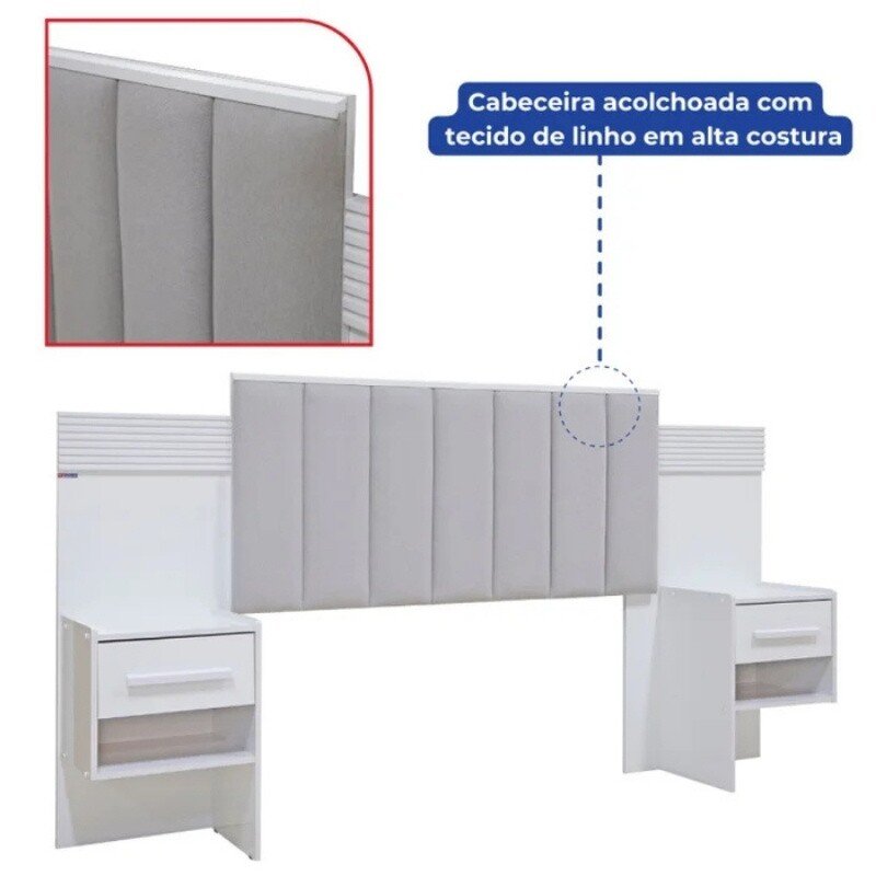 Cabeceira Queen 1,60m Íris Cinamomo/Off Acolchoada Linho Bege e Detalhe Ripado - D Doro - Imagem 4